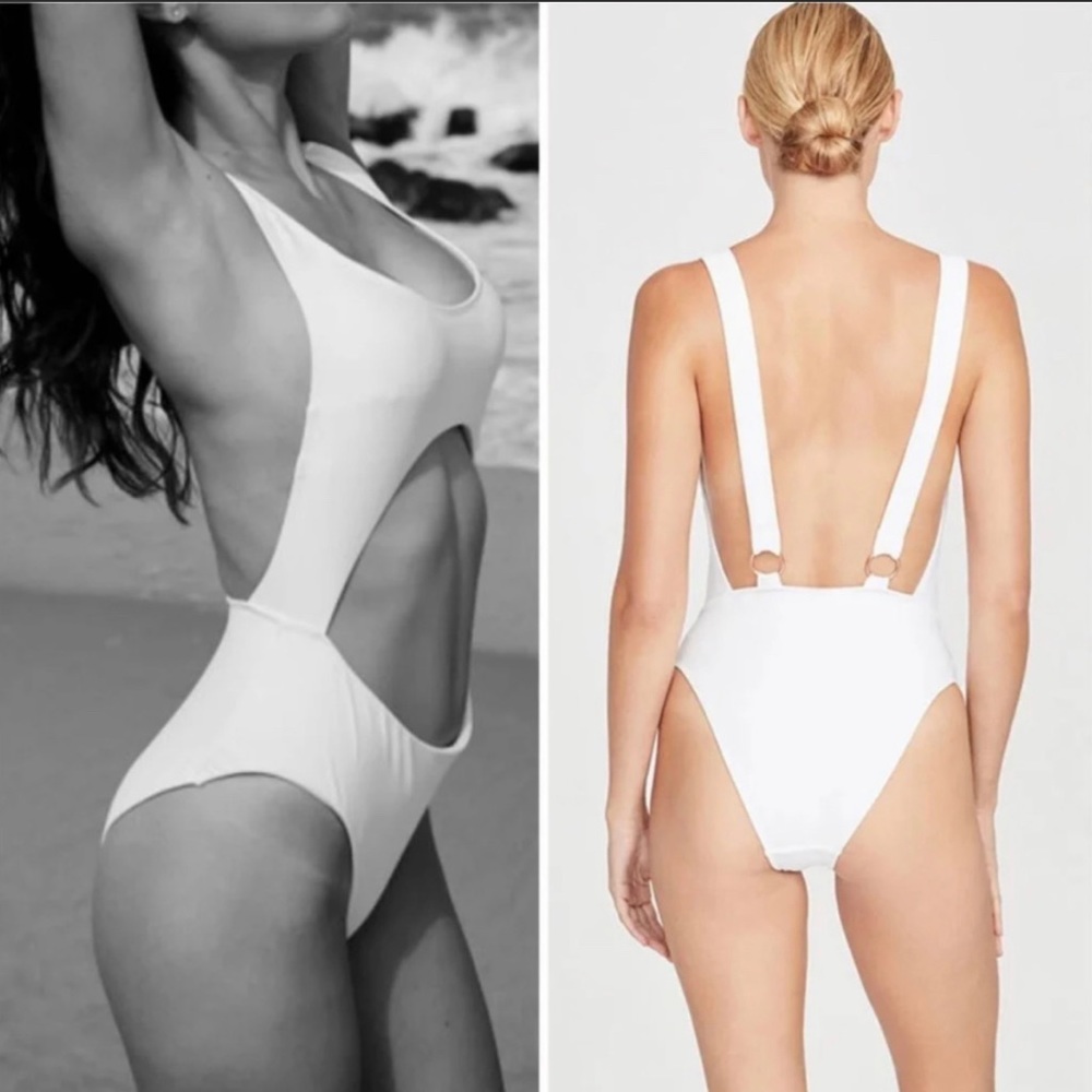 RACHEL Rachel Roy Suspender Cut-Out One Piece Swim Swimsuit White size M